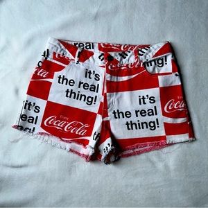 Coca Cola 
Denim Jean High Waist Shorts
with Cut Off Fringe